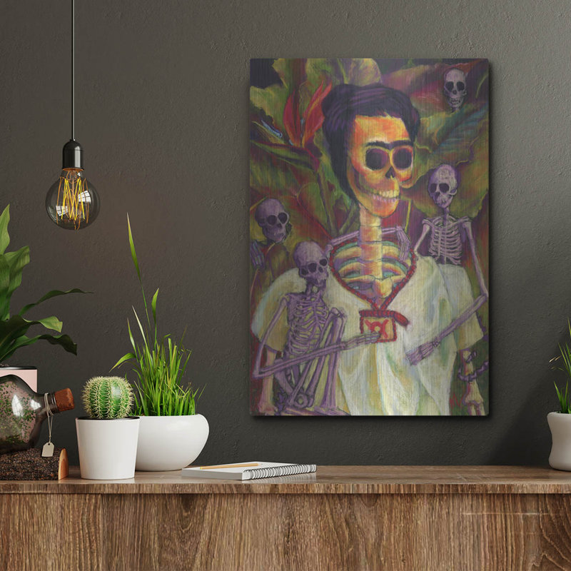 "Frida Skelly With Monkeys" par Marie Marfia Fine Art, H 16 po x l 12 po