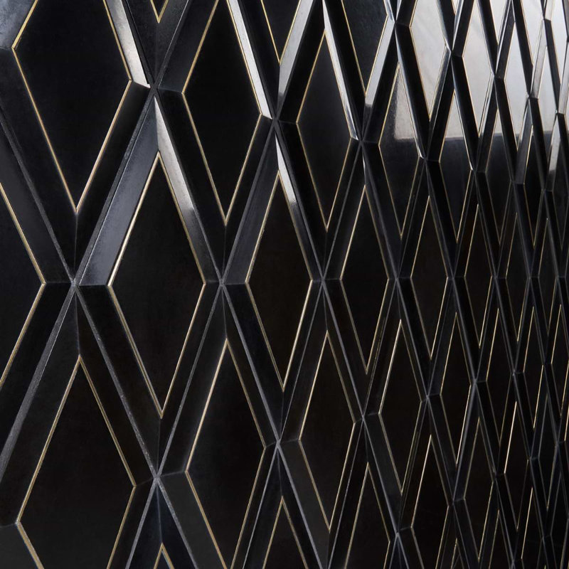 Basque 6x12 Beveled Polished Marble Tile, Black/Brass