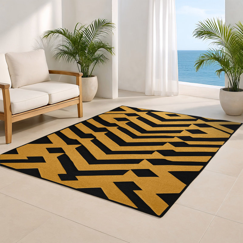 Trellis Black Indoor and Outdoor Area Rug, Rectangle 2' x 3'