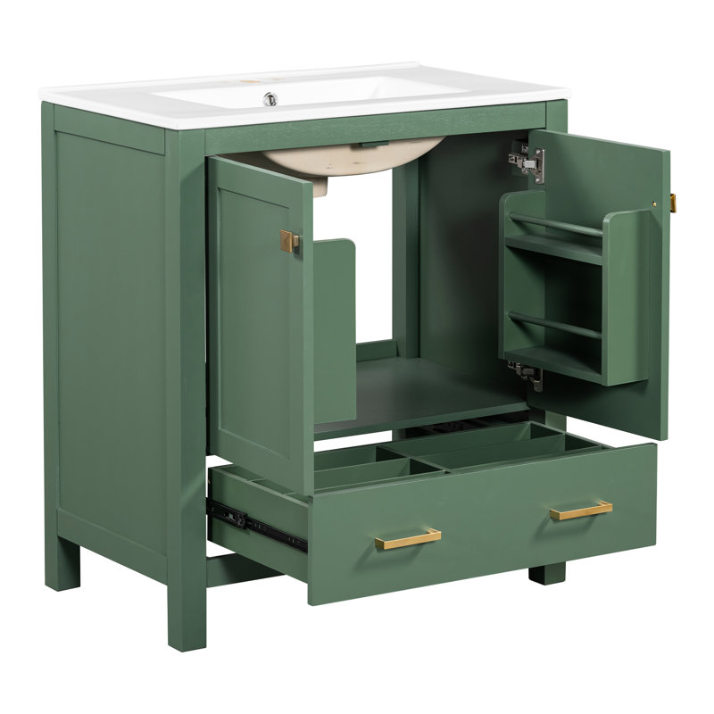 Armoire de salle de bain 30 po - Construction avec mécanisme de meuble-lavabo central moderne et fonctionnel, Vert
