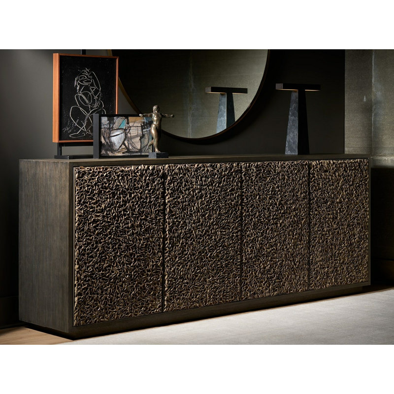 Modern Blossom 96" Wide Dark Oak Leather Petal Credenza