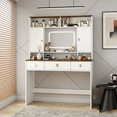 Dressing Table Makeup Table, 43" Wide Dressing Table with Lighted Mirror and Makeup Drawer, Large Modern Dressing Table Set