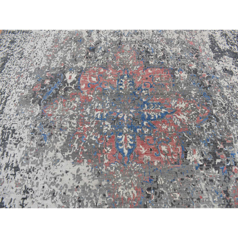 Tapis noué à la main 9 pi 2 po x 12 pi gris en laine et soie Arsenic noué à la main 105A0F3E683F4418A71F81DD7714AE77
