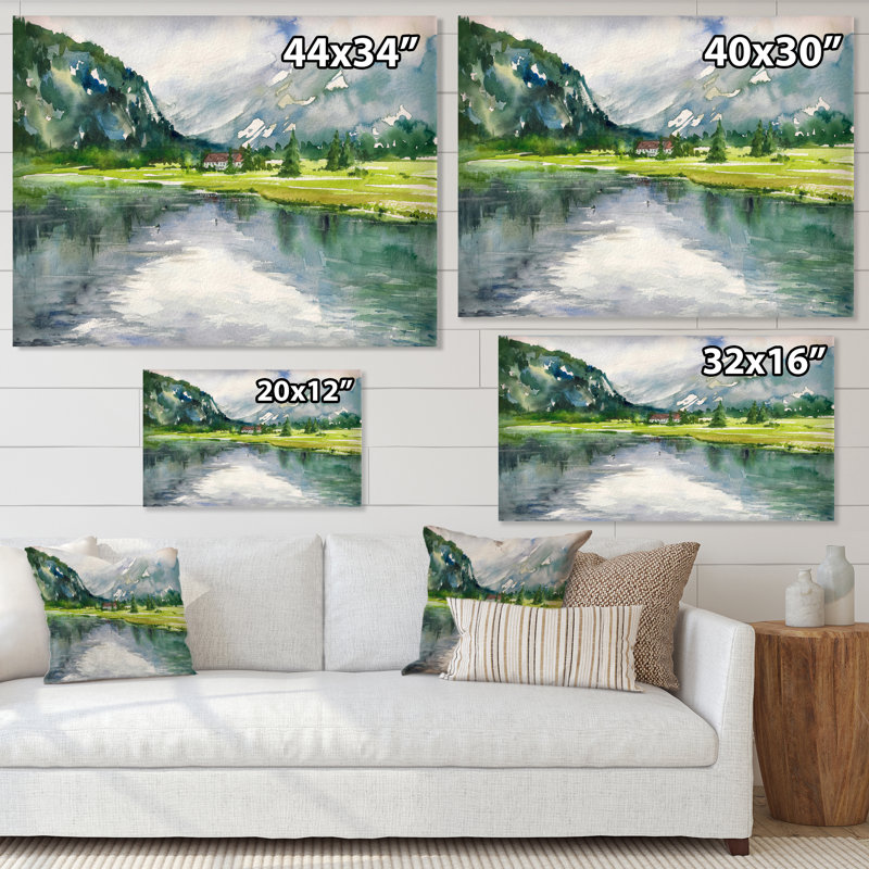Paysage, art mural sur toile, rivière d'été, reproduction d'art - Paysage d'été avec rivière, H 24 po x l 32 po, Toile tendue