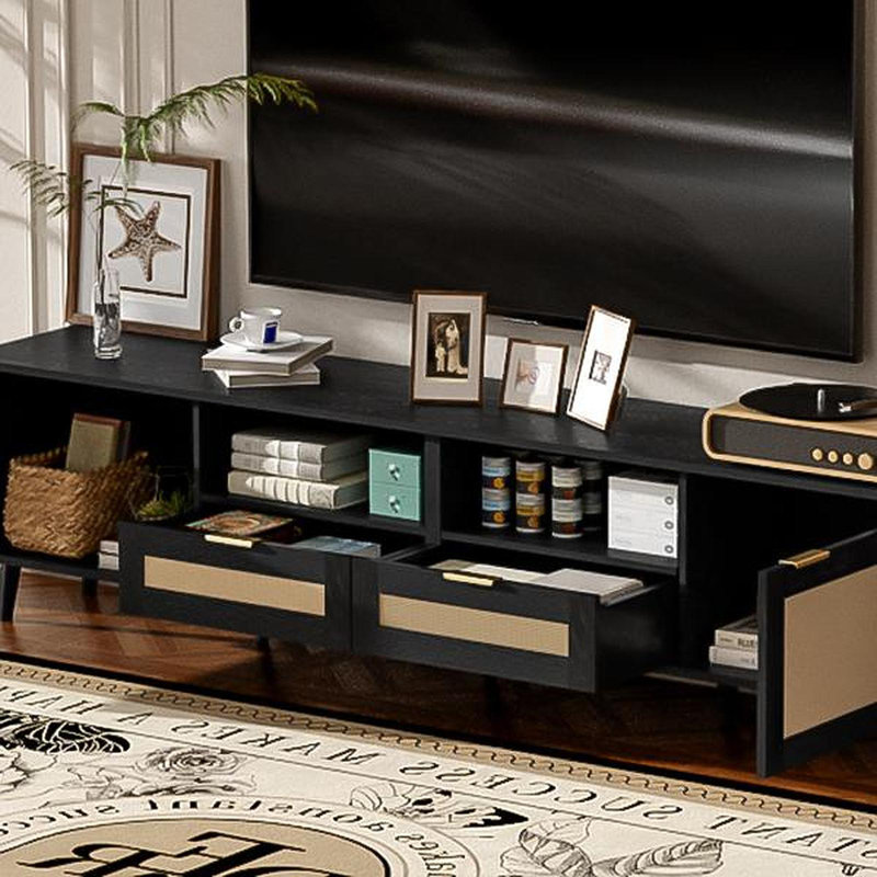 Storage Credenza, Black/Natural, 18.9" H x 78.8" W x 14.6" D