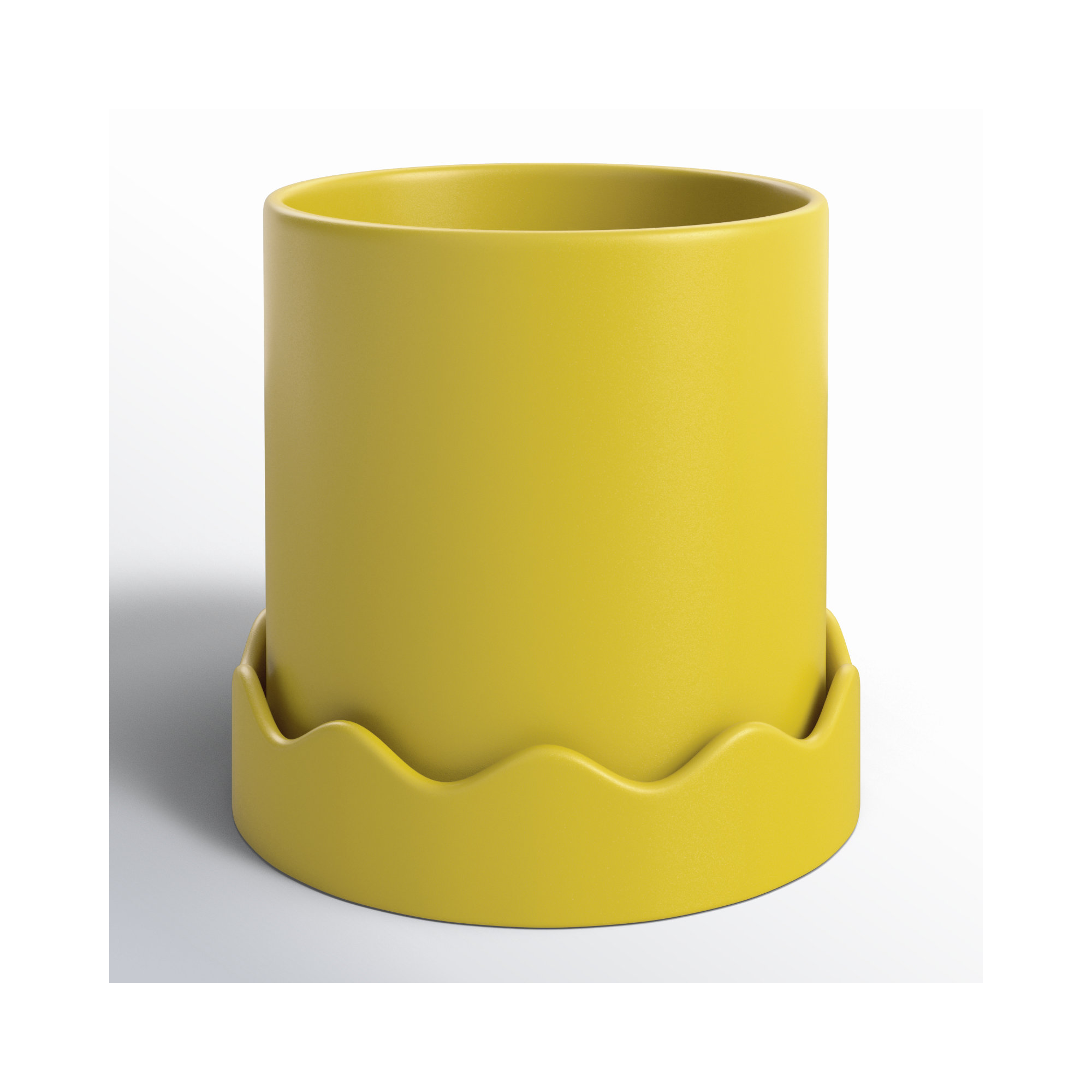 Winterview Pot with Saucer 7.5"x 7.25", 5.75" H x 6" W x 6" D, Yellow