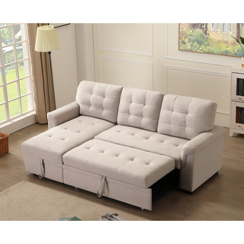 Canapé-lit modulaire rembourré en lin Rosina, Lin beige