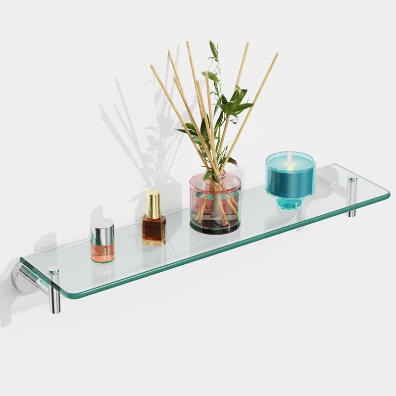 Glass Wall Bathroom Shelves, Chrome Polished