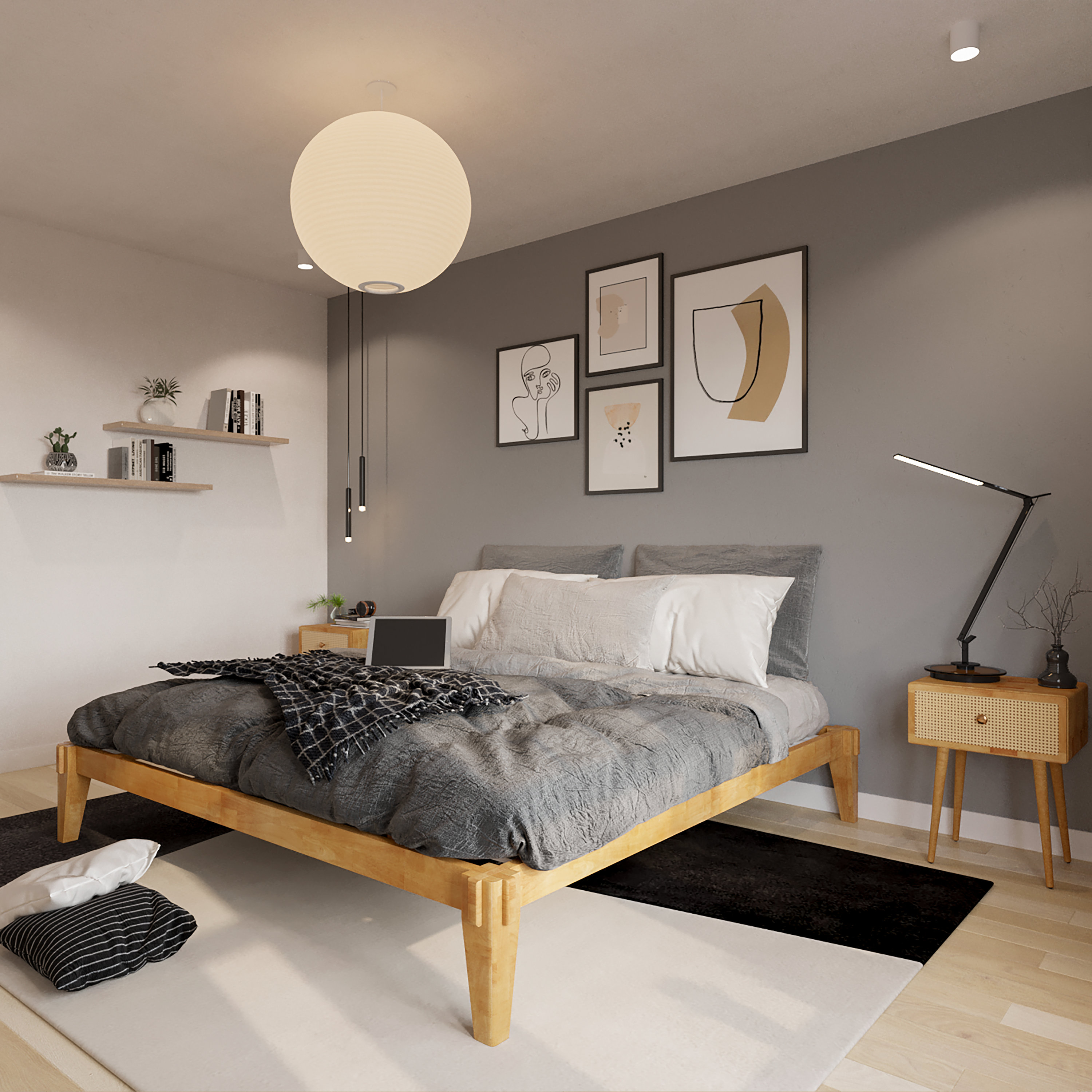 Oliver Jamerian Chalipa Solid Wood Platform Bed Frame Without Headboard, Modern Bed