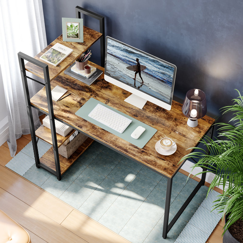 Metal Base Computer Desk, Rustic Brown, 121cm H x 140cm W x 64cm D