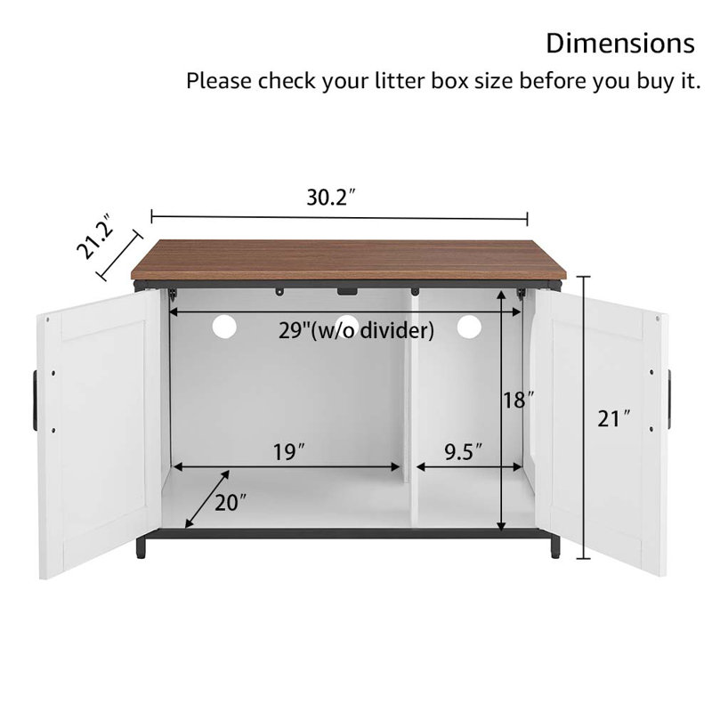 Azi Litter Box Enclosure, White/Walnut, 21" H x 31.5" W x 21.7" D