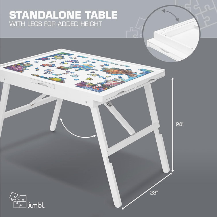 Jumbl 1000 Piece Puzzle Board, 23” x 31” Jigsaw Puzzle Table W/Legs, White  