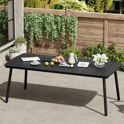 Table de salle à manger de patio ovale avec trou pour parasol et structure en aluminium