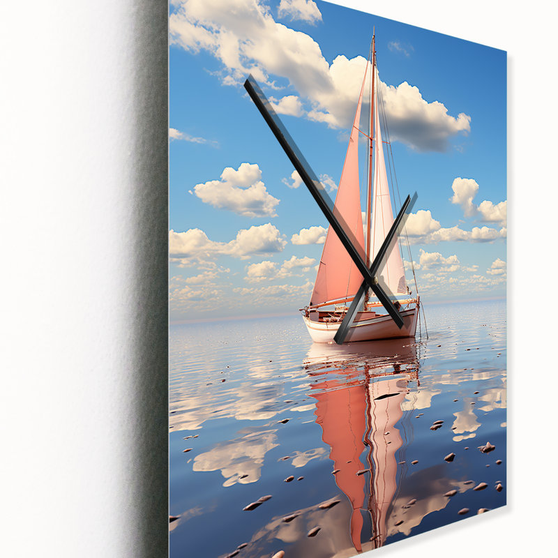 Horloge murale moderne avec voilier rose, Moyen