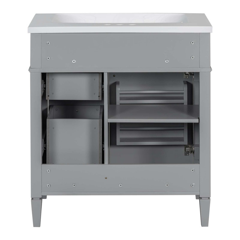 Meuble-lavabo moderne avec lavabo supérieur, 2 tiroirs et un tiroir basculant, Gris