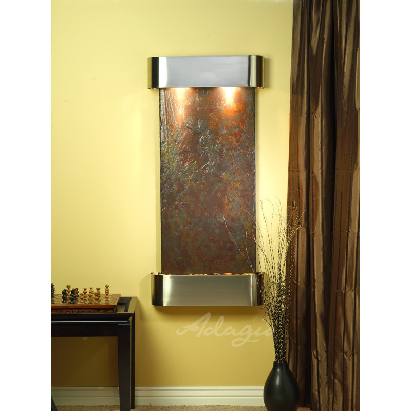 Rajah Natural Slate Wall Fountain with Stainless Steel Frame