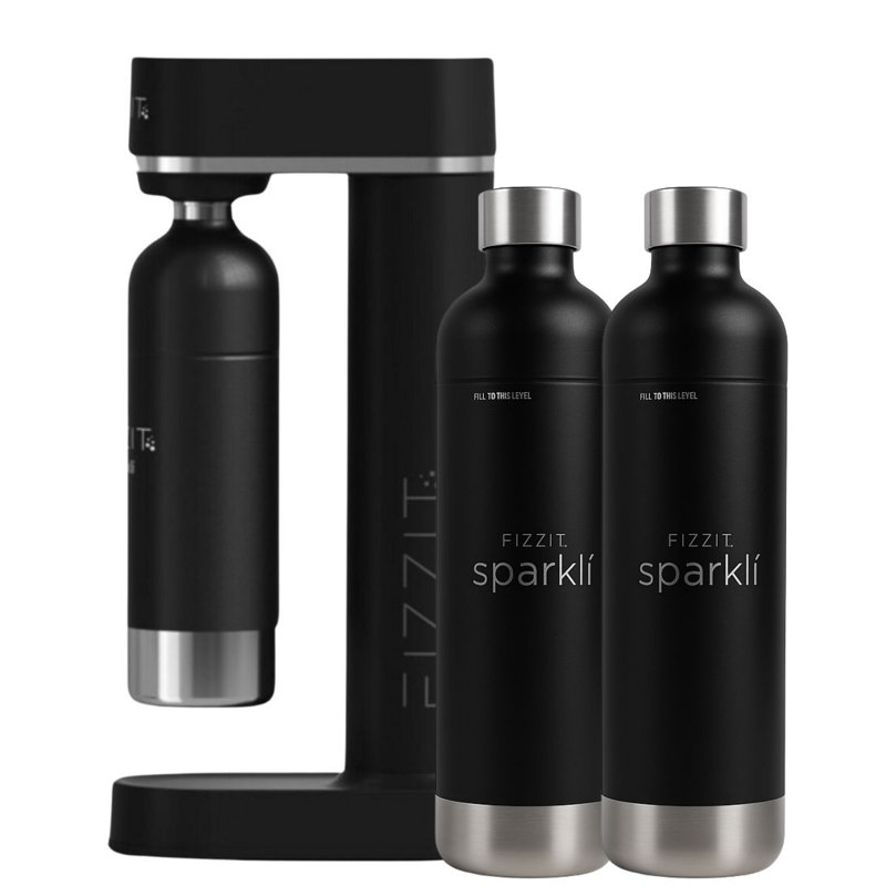 Machine à soda en acier inoxydable avec 2 bouteilles réutilisables en acier inoxydable de 1 L, Noir