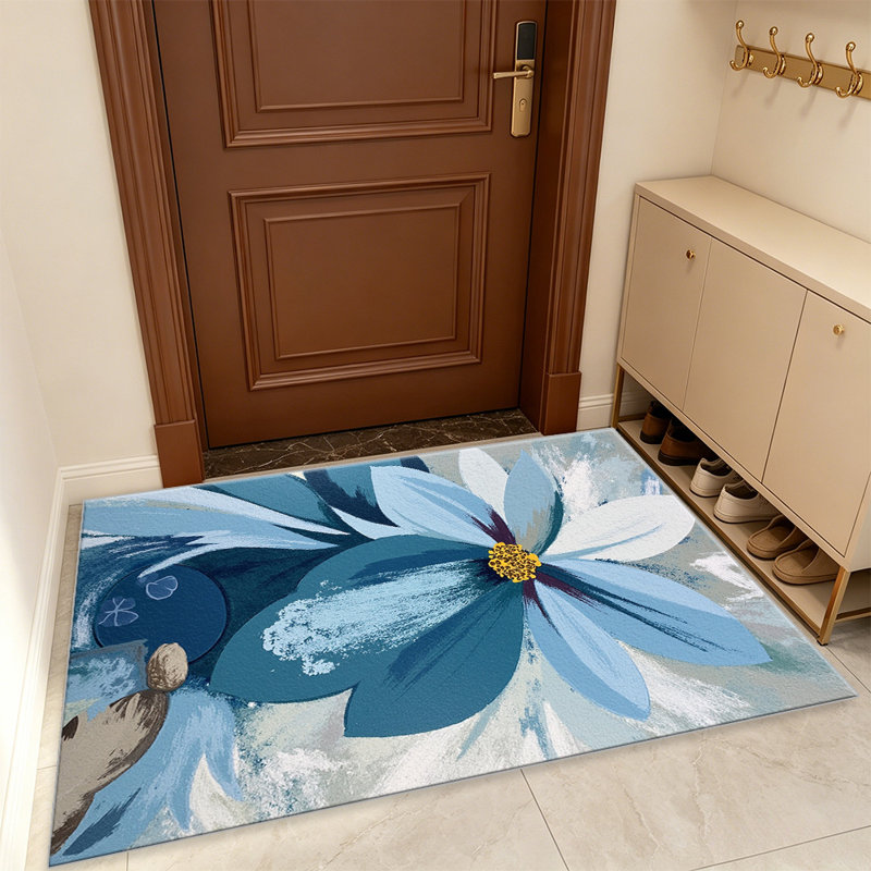 Blue Floral Watercolor carpet-easy to clean, machine-washable, soft and comfortable; suitable for door mats, kitchens, living rooms, bedrooms, corridors, and laundry areas. Easy to clean, durable carpet for home decoration.