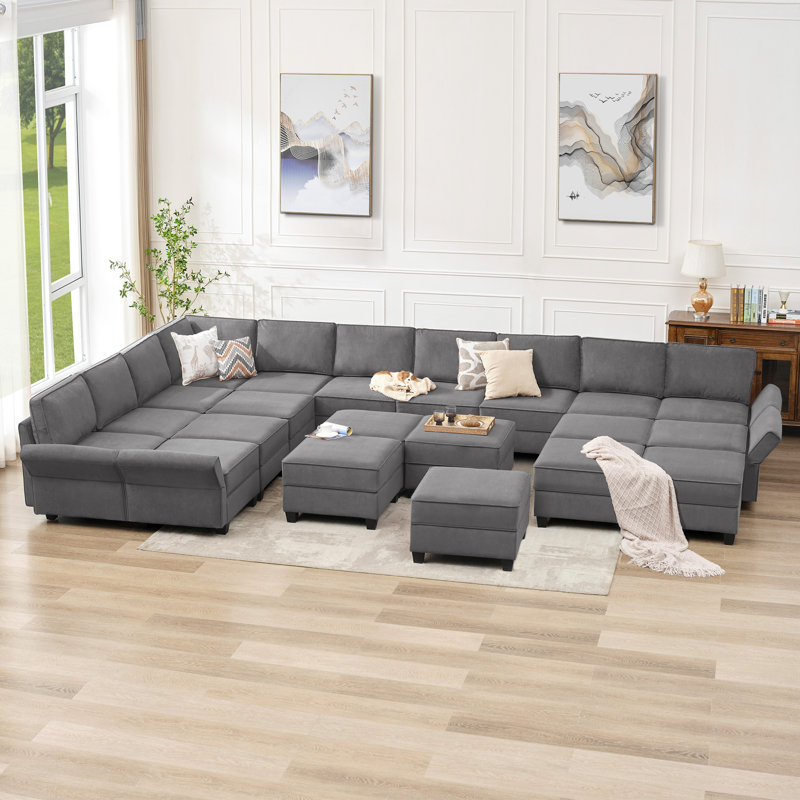 Canapé modulaire 25 pièces Edrynge, Velours gris