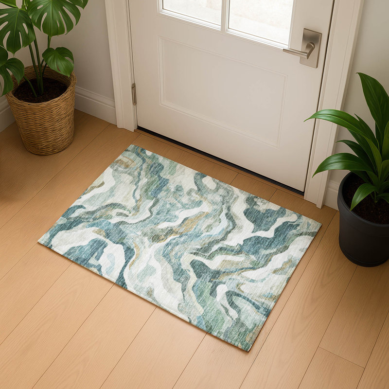 Tapis moderne lavable à la machine de qualité supérieure Mayfield AMF2162, Rectangle 1 pi 8 po x 2 pi 6 po, Sarcelle