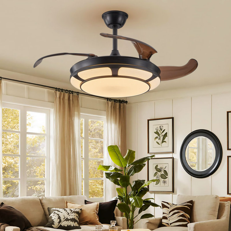 42 inch Modern Black Ceiling Fan with Light Kit and Remote 6-Speed Reversible Motor 3-Color Dimmable LED Light Quiet Flush Mount Fan for Bedroom  Living Room