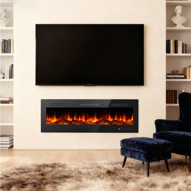 Recessed And Wall Mounted Electric Fireplace With Remote Control, Low Noise, Adjustable Flame Color And Speed