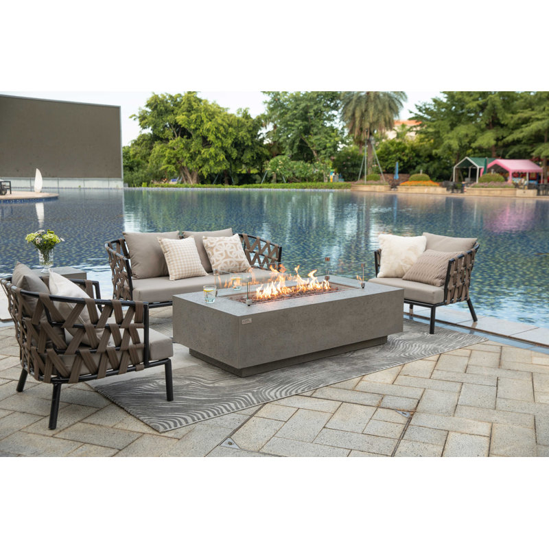 Madison 60" Travertine Natural Gas Fire Pit Table with Wind Guard And Burner Lid, Light Gray