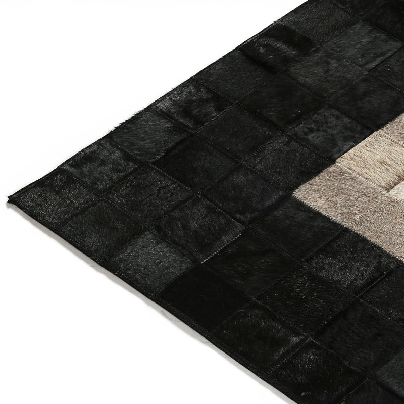 Tapis moderne en cuir de vache beige, tapis de salon fait à la main, Rectangle 6' x 9'