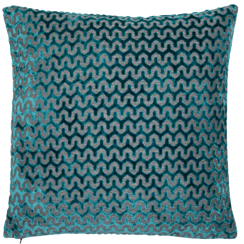 Geometric Square Throw Cushion, Teal, 56cm H x 56cm W x 16cm D