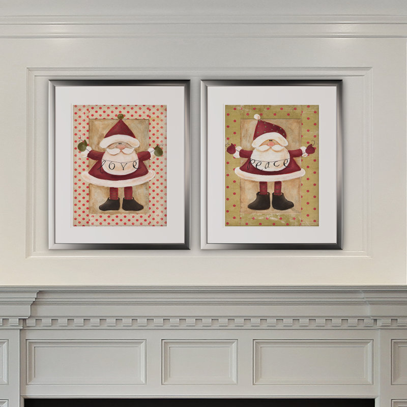 « santa love », ensemble de 2 reproductions de peintures à l’acrylique encadrées, Cadre argenté