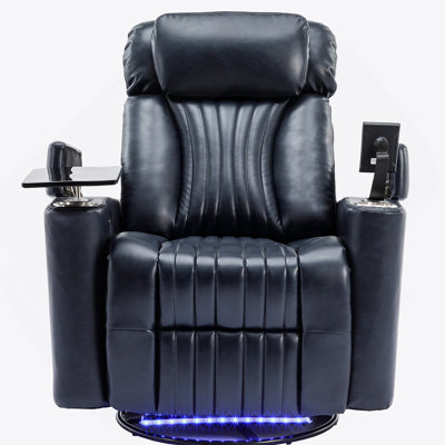 270° Power Swivel Recliner,Home Theater Seating With Hidden Arm Storage And  LED Light Strip,Cup Holder,360° Swivel Tray Table,And Cell Phone Holder