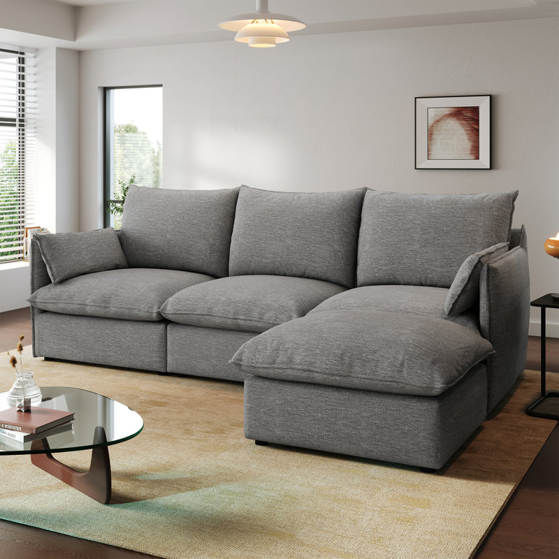 Upholstered Cloud Sofa, Modular Sectional Sofa, Modern  Down Filled Comfort Sofa With Romvable Cover For Living Room, Deep Seat