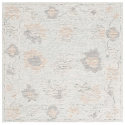 Portville Abstract Hand Tufted Wool Cotton Floral Rug in Grey/Beige