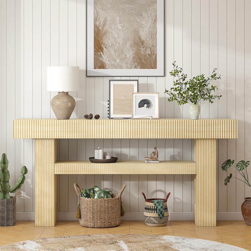 Console 63 po, table de vestibule, canapé 63 po, Bois naturel