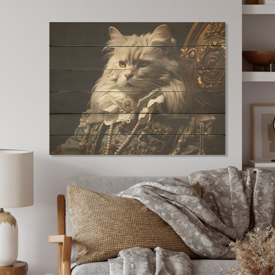 Portrait de chat persan habillé en costume - Art mural en bois sur bois de pin naturel