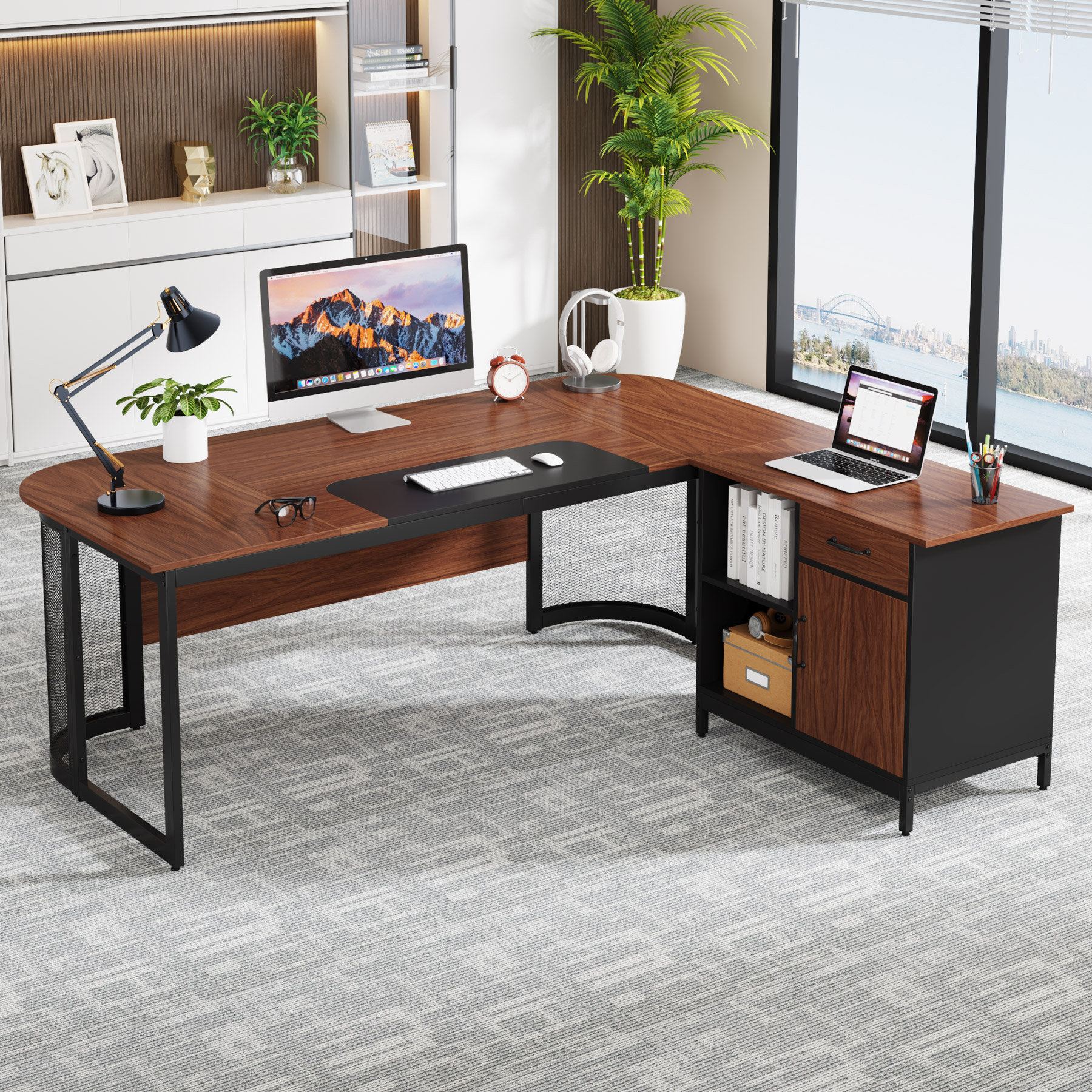 17 Stories Naariah L-Shaped Metal Base Executive Desk | Wayfair