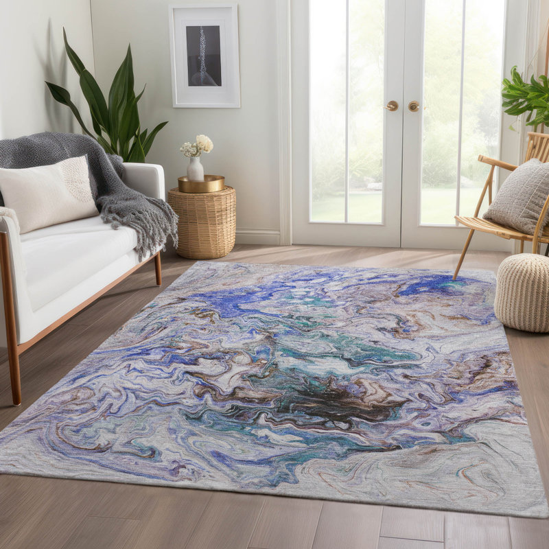 Tapis rectangulaire intérieur / extérieur 8 pi x 10 pi avec envers antidérapant Melania, Rectangle 9 pi x 12 pi