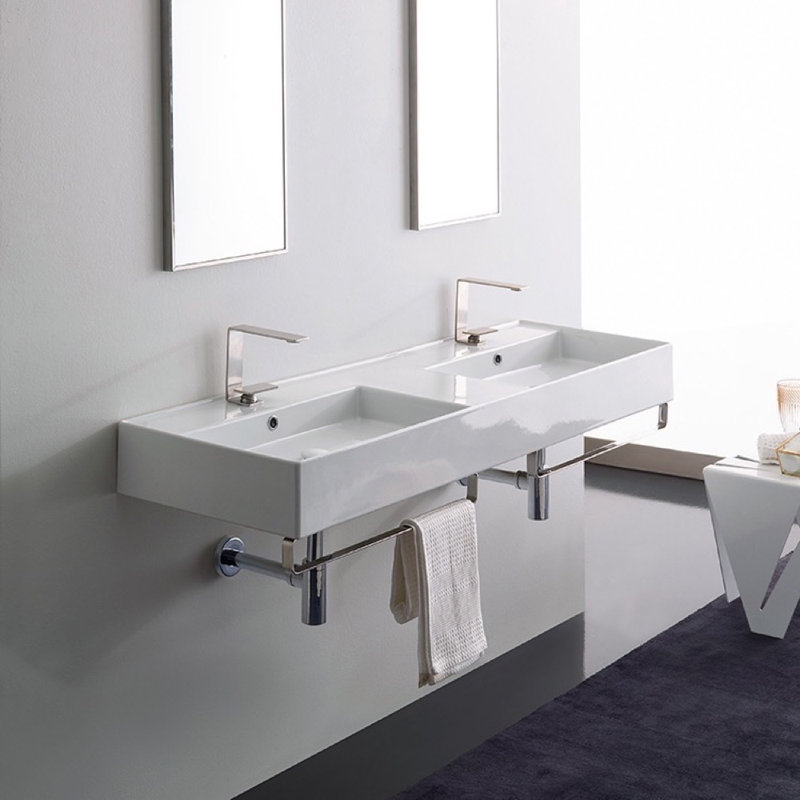 Scarabeo By Nameeks 18'' White Ceramic Rectangular Bathroom Sink with Overflow, Two Hole