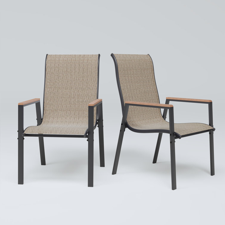 Weingarten 23"W Patio Dining Chair With Plastic Wood Handrails, PVC-Coated Polyester High Back