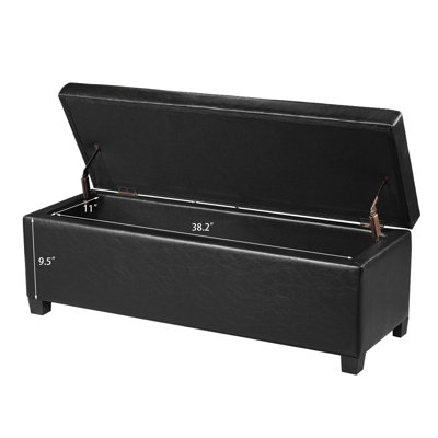42" Faux Leather Storage Ottoman Bench With Tufted