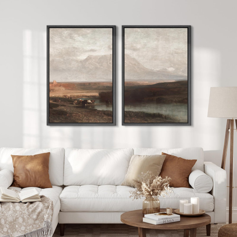 «Mountain Tranquility Rustic Pasture», 2 pièces sur toile, H 36 po x l 48 po, Noir