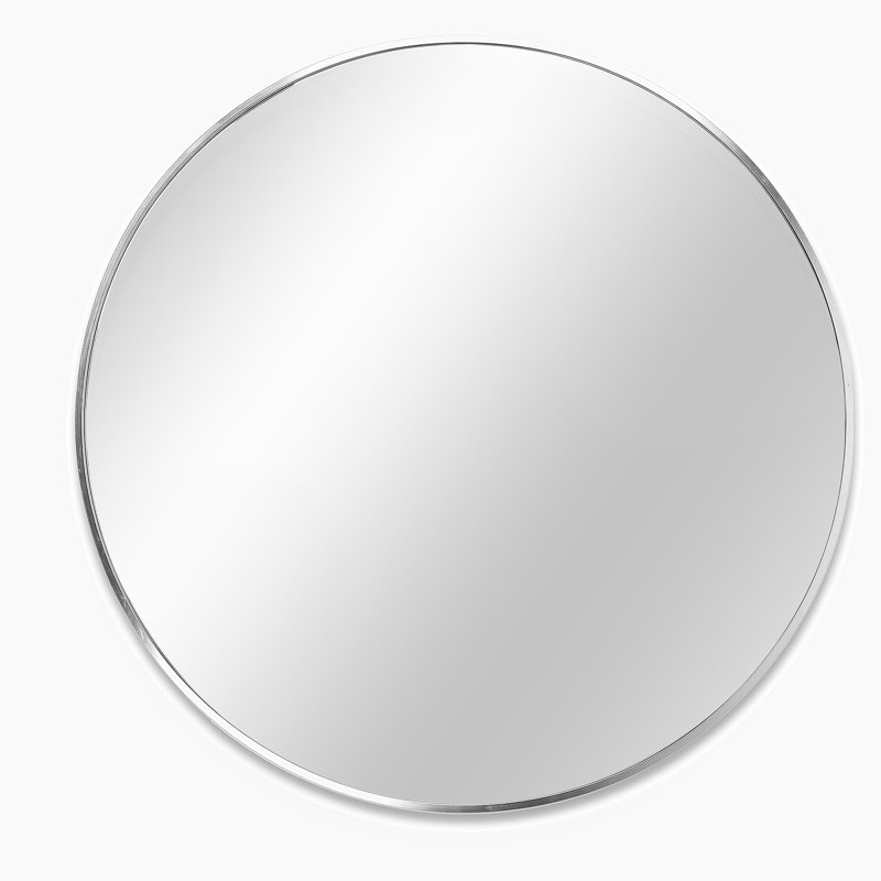 Miroir rond en métal, 32 po x 32 po, Argent argent, Rond