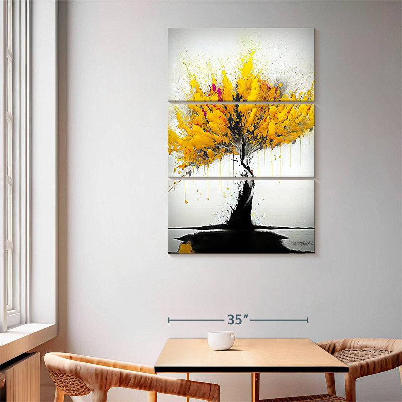 Harnek Abstract Splattered Yellow Tree, 65" H x 42" W