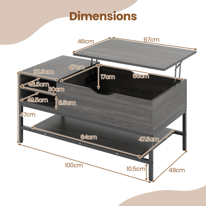 Lift Top Coffee Table with Storage, Oak Wood