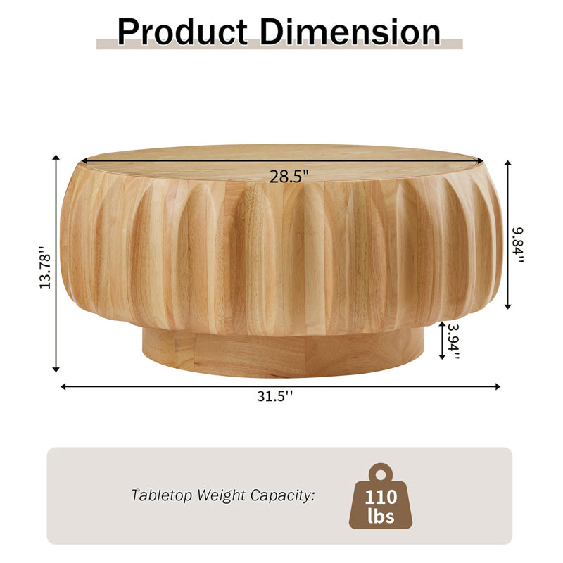Table basse ronde en bois naturel 31,5 po, Naturel