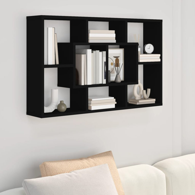Tiffany 8 Piece Floating Shelf, Black, 47.5cm H x 85cm W x 16cm D