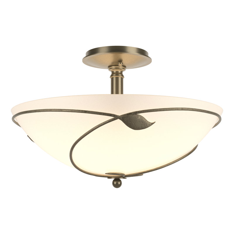 Leaf Semi Flush Mount, Opal, Soft Gold, 11" H x 16" W x 16" D