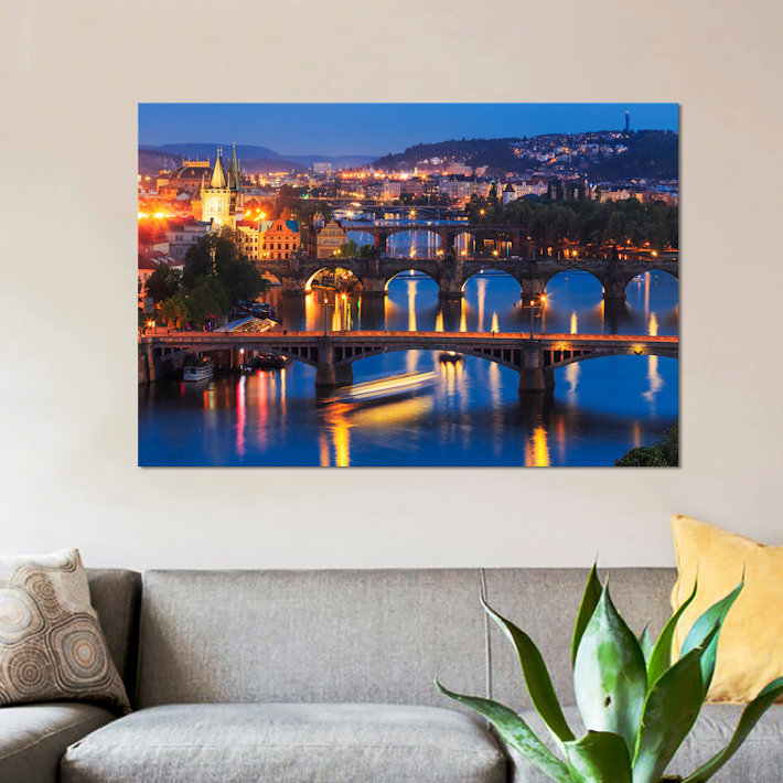 « the ponts of prague », reproduction de photo sur toile, H 8 po x l 12 po x P 0,75 po, Pas de tapis, Toile tendue