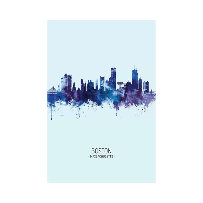 Boston Massachusetts Skyline Portrait Dark Blue by Michael Tompsett - Wrapped Canvas Print, 20.32 cm H x 30.48 cm W