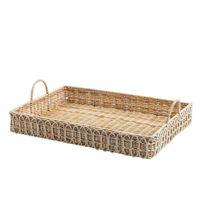 Whitewash Rectangular Rattan Decorative Tray